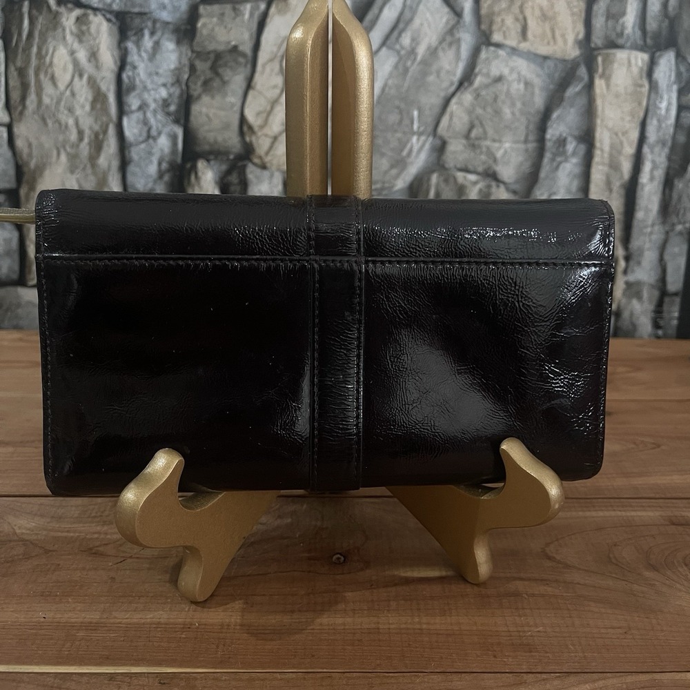 Kate Spade New York Black Patent Leather Trifold Wallet Buckle Metallic Int - Picture 2 of 16